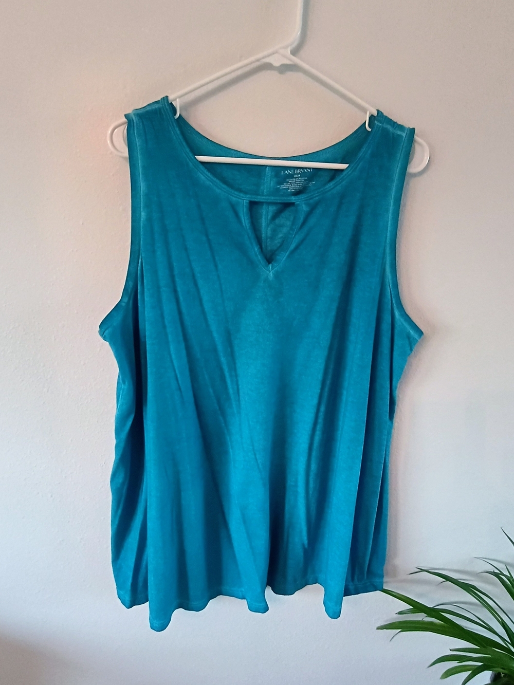 Lane Bryant Teal Keyhole Sleeveless Swing Tank Top Plus Size 22/24 Cotton Blend